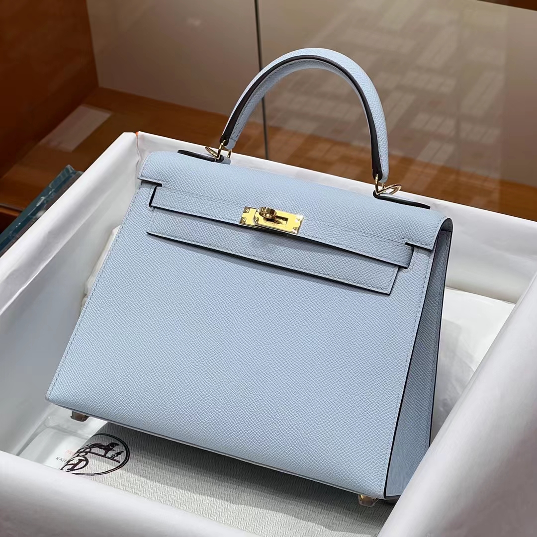 HERMES 爱马仕 Kelly 25cm U2 Bieu Zephyr和风蓝 Epsom牛皮 进口蜜蜡线 全手工制作