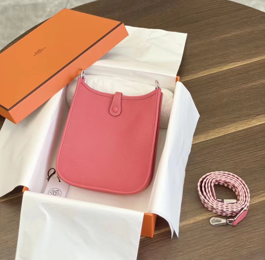 HERMES 爱马仕 Mini Evelyne 5U Rose Dragee糖果粉 一正一反组合双面 进口蜜蜡线 全手工制作