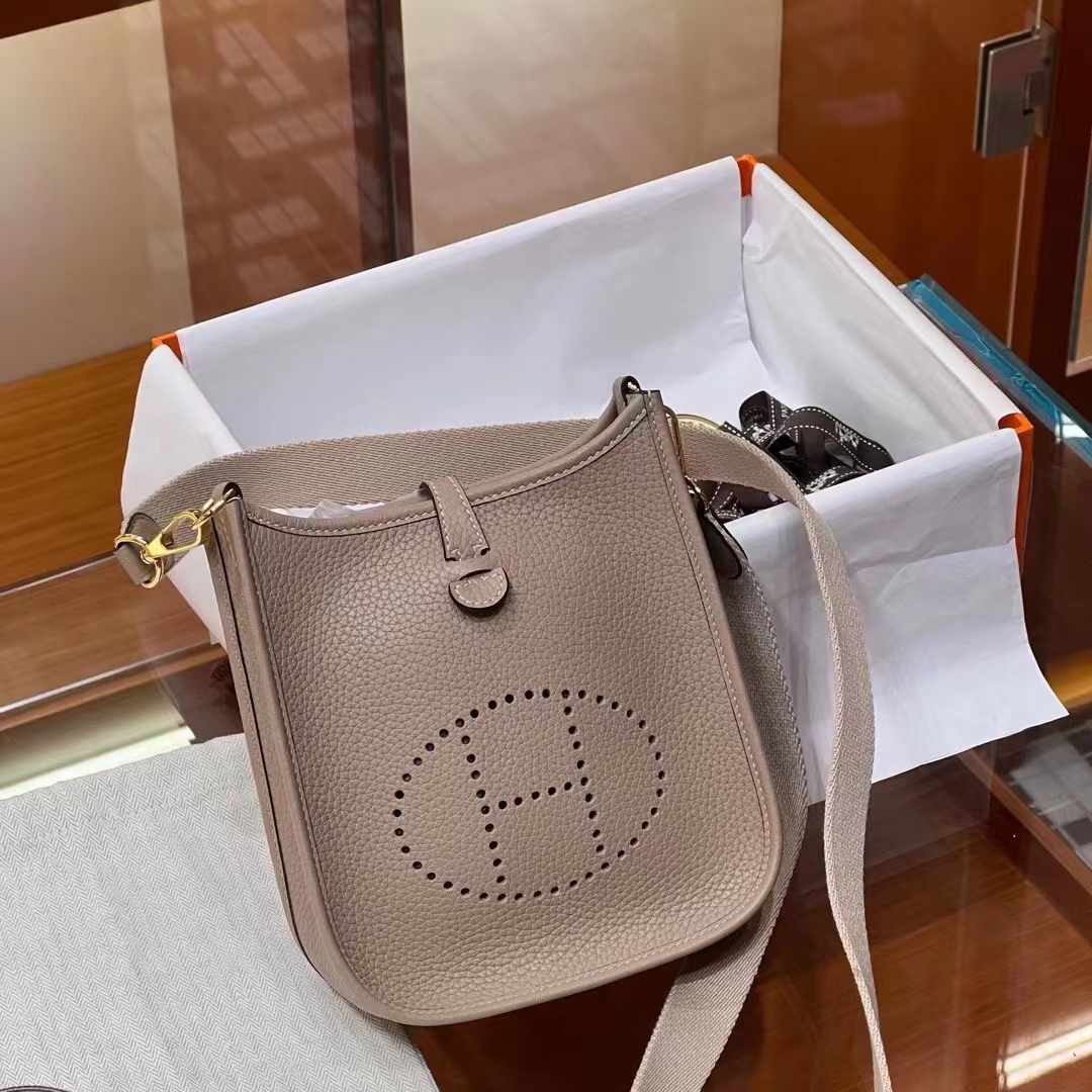 HERMES 爱马仕 Mini Evelyne 8C Gri Elephant 大象灰 一正一反组合双面 进口蜜蜡线 全手工制作