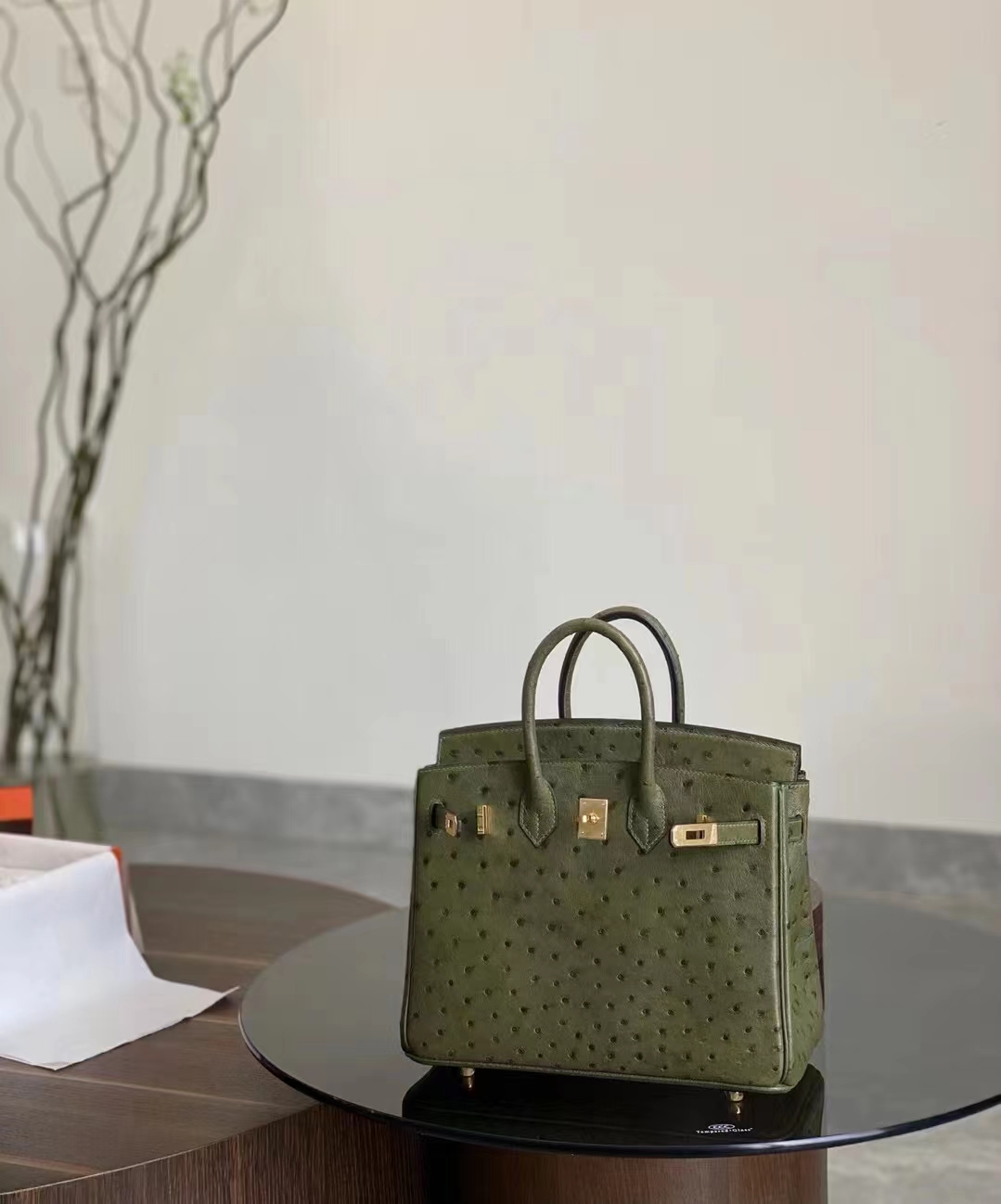HERMES 爱马仕 【现货】 Birkin 25CM Ostrich 鸵鸟皮 V6 Canopee 丛林绿 现货 进口蜜蜡线 全手工制作