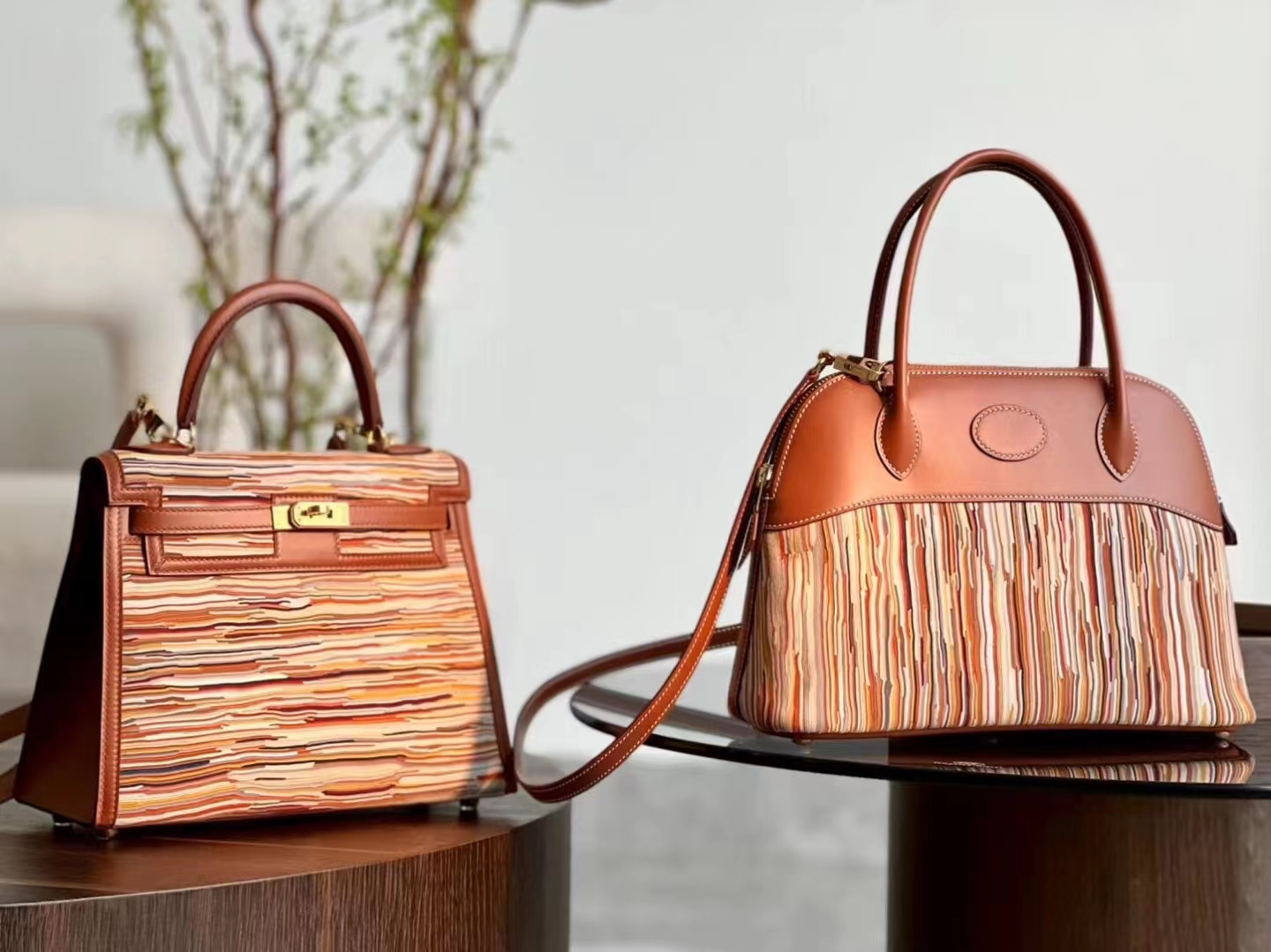 HERMES 爱马仕 【现货】 Bolide 27cm 羊切皮 拼 马鞍皮 现货 进口蜜蜡线 全手工制作
