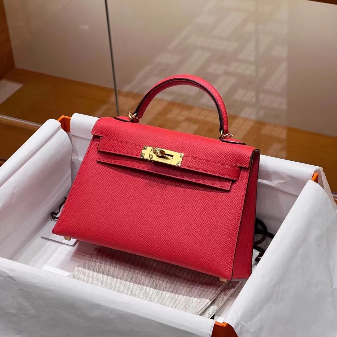 HERMES 爱马仕 MiniKelly 2 Q5 国旗红 Epsom 进口蜜蜡线 全手工制作