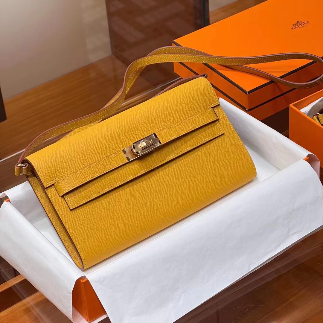 HERMES 爱马仕 【现货】Kelly To Go Epsom皮 9D 琥珀黄 现货 进口蜜蜡线 全手工制作