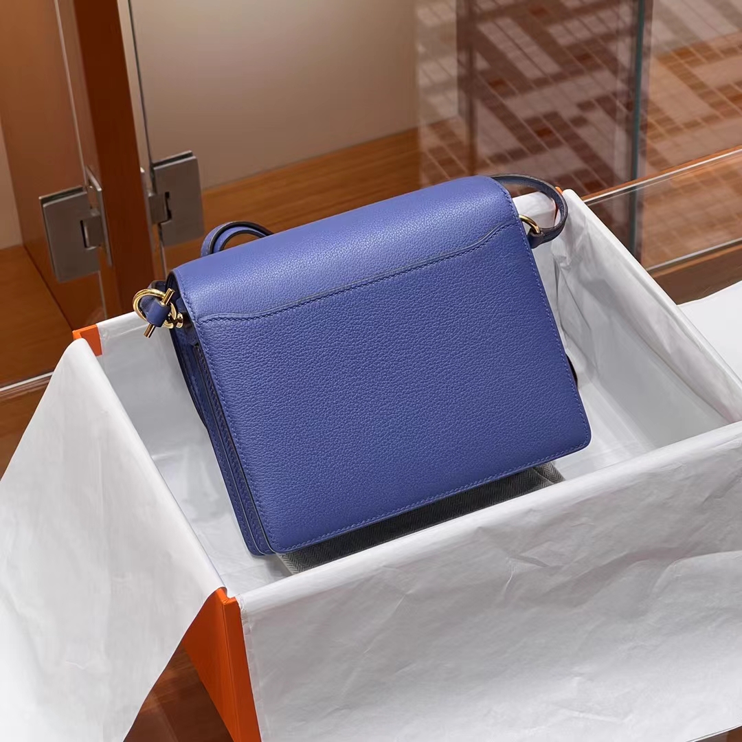 HERMES 爱马仕 猪鼻子包 Roulis 18cm R2 玛瑙蓝 进口蜜蜡线 全手工制作