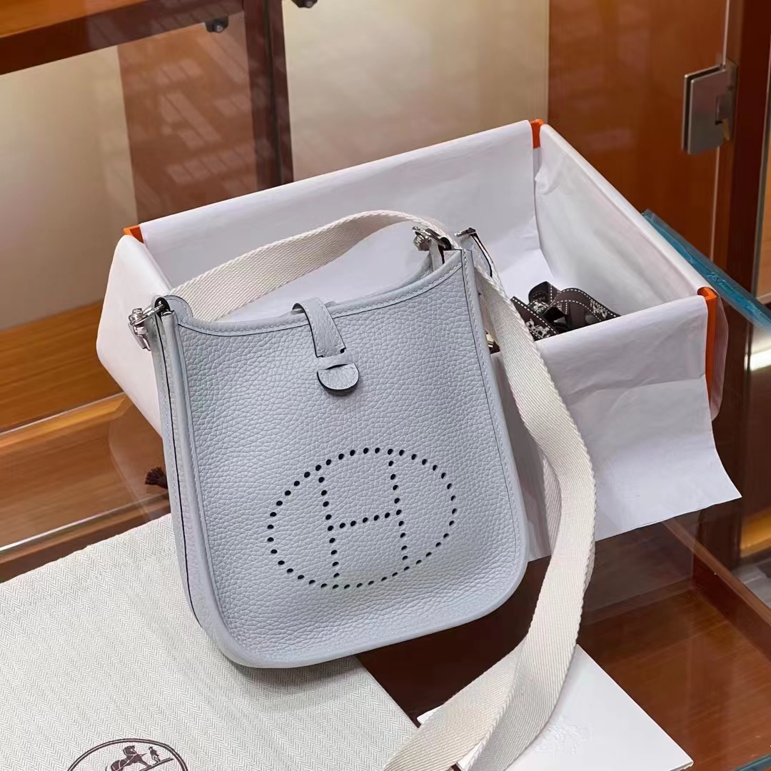 HERMES 爱马仕 Mini Evelyne T0 圣杯蓝 一正一反组合双面 进口蜜蜡线 全手工制作