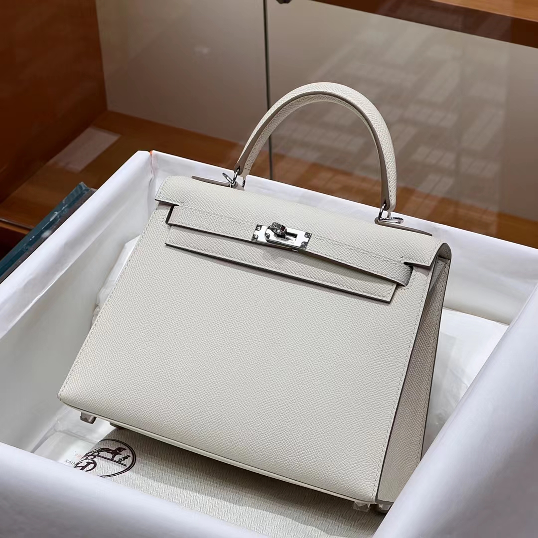 HERMES 爱马仕 Kelly 25cm Craie 10 奶昔白 Epsom牛皮 进口蜜蜡线 全手工制作