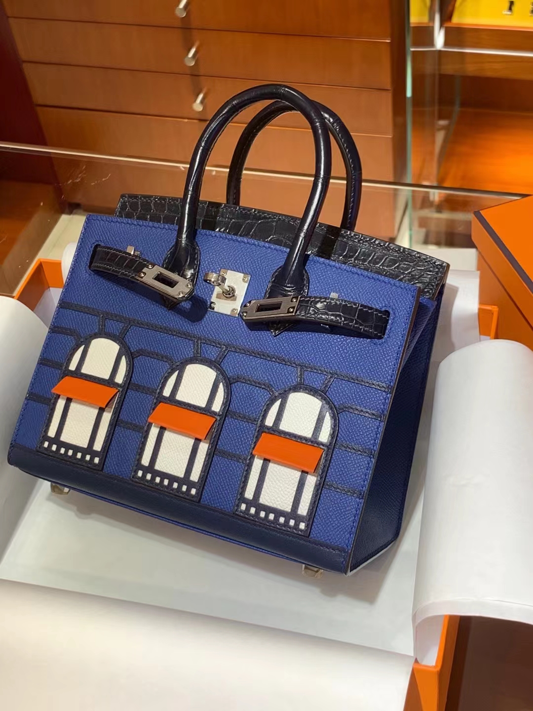 HERMES 爱马仕  Birkin 小房子 7T Bleu electrique电光蓝 Alligator 美洲鳄 进口蜜蜡线 全手工制作