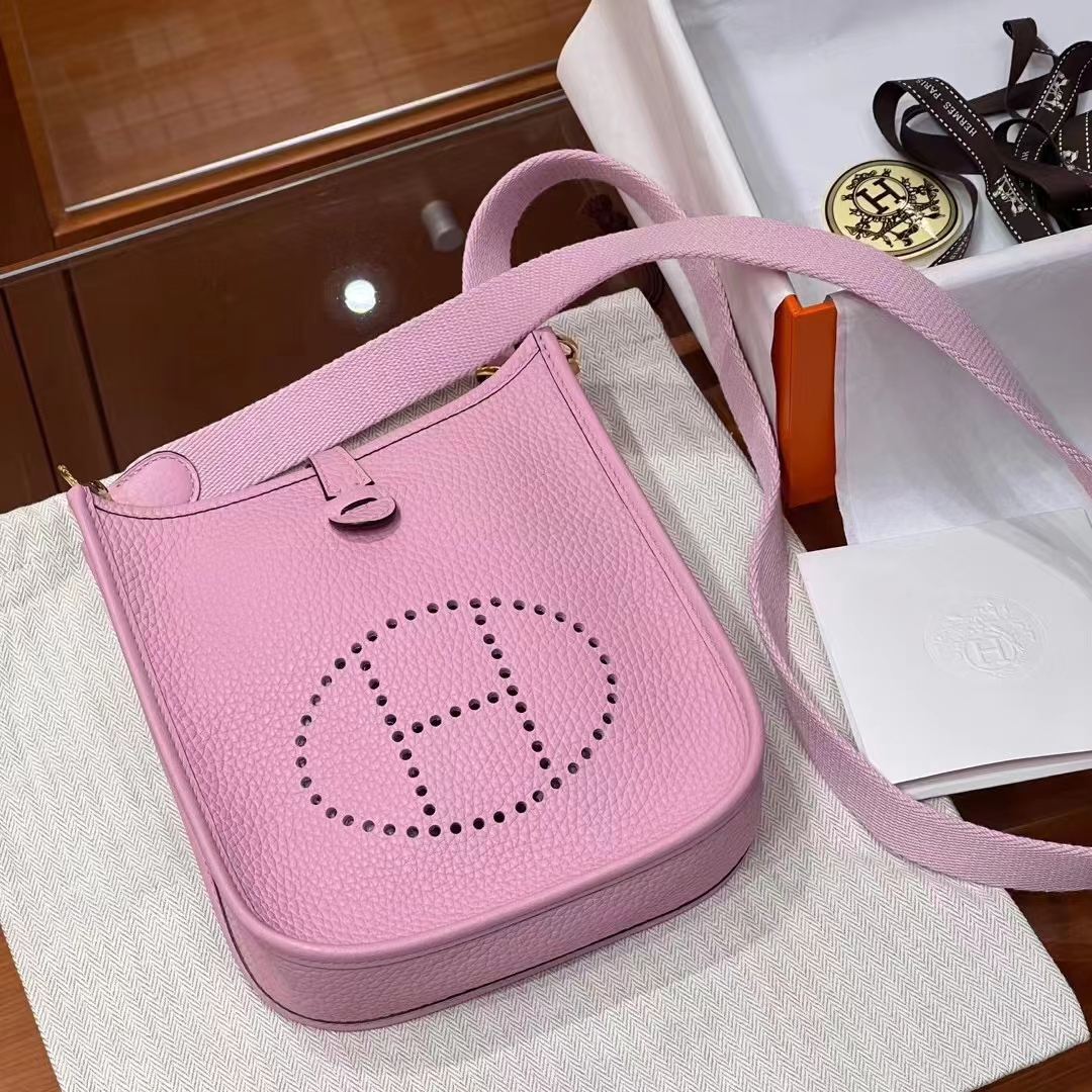 HERMES 爱马仕 Mini Evelyne P9 Anemone 海葵紫 一正一反组合双面 进口蜜蜡线 全手工制作