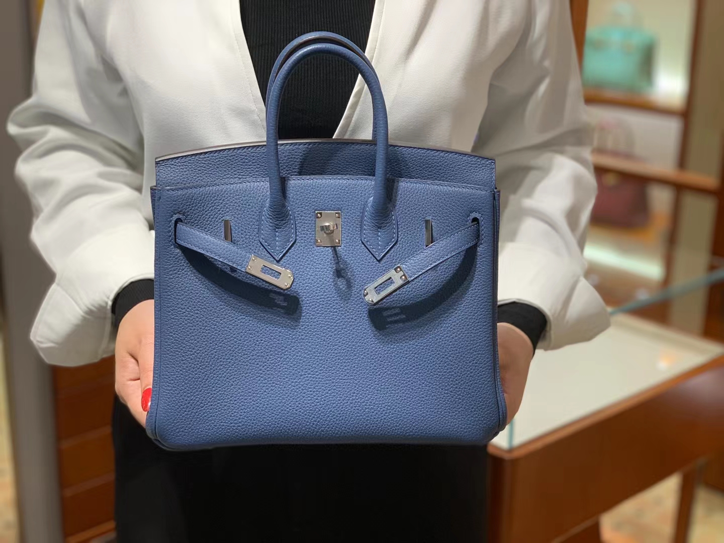 HERMES 爱马仕 【现货】 Birkin 25CM 牛仔蓝 75 Togo 现货 进口蜜蜡线 全手工制作