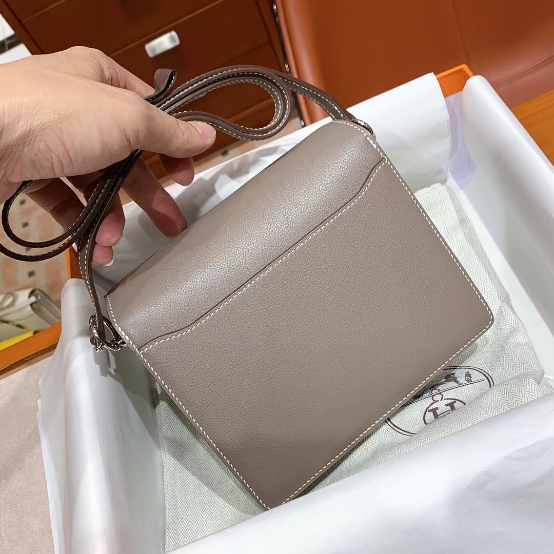 HERMES 爱马仕 猪鼻子包 Roulis 18cm 8C Gri Elephant 大象灰 进口蜜蜡线 全手工制作