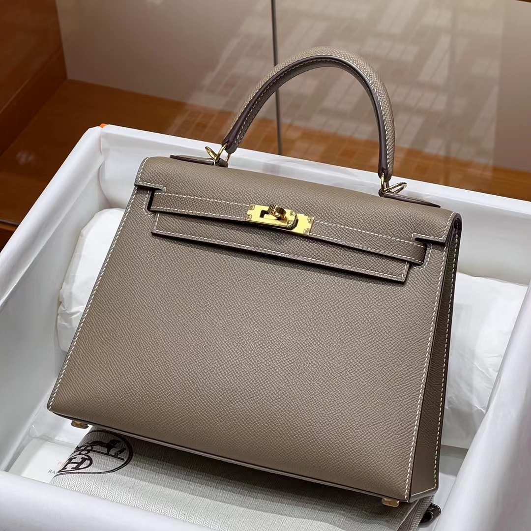 HERMES 爱马仕 Kelly 25cm 8F Etain 锡器灰 Epsom牛皮 进口蜜蜡线 全手工制作