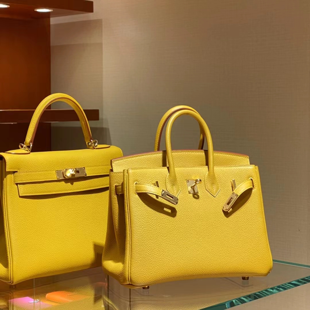 HERMES 爱马仕 【现货】 Birkin 25CM Kelly 25CM Swift 9D 琥珀黄 现货 进口蜜蜡线 全手工制作