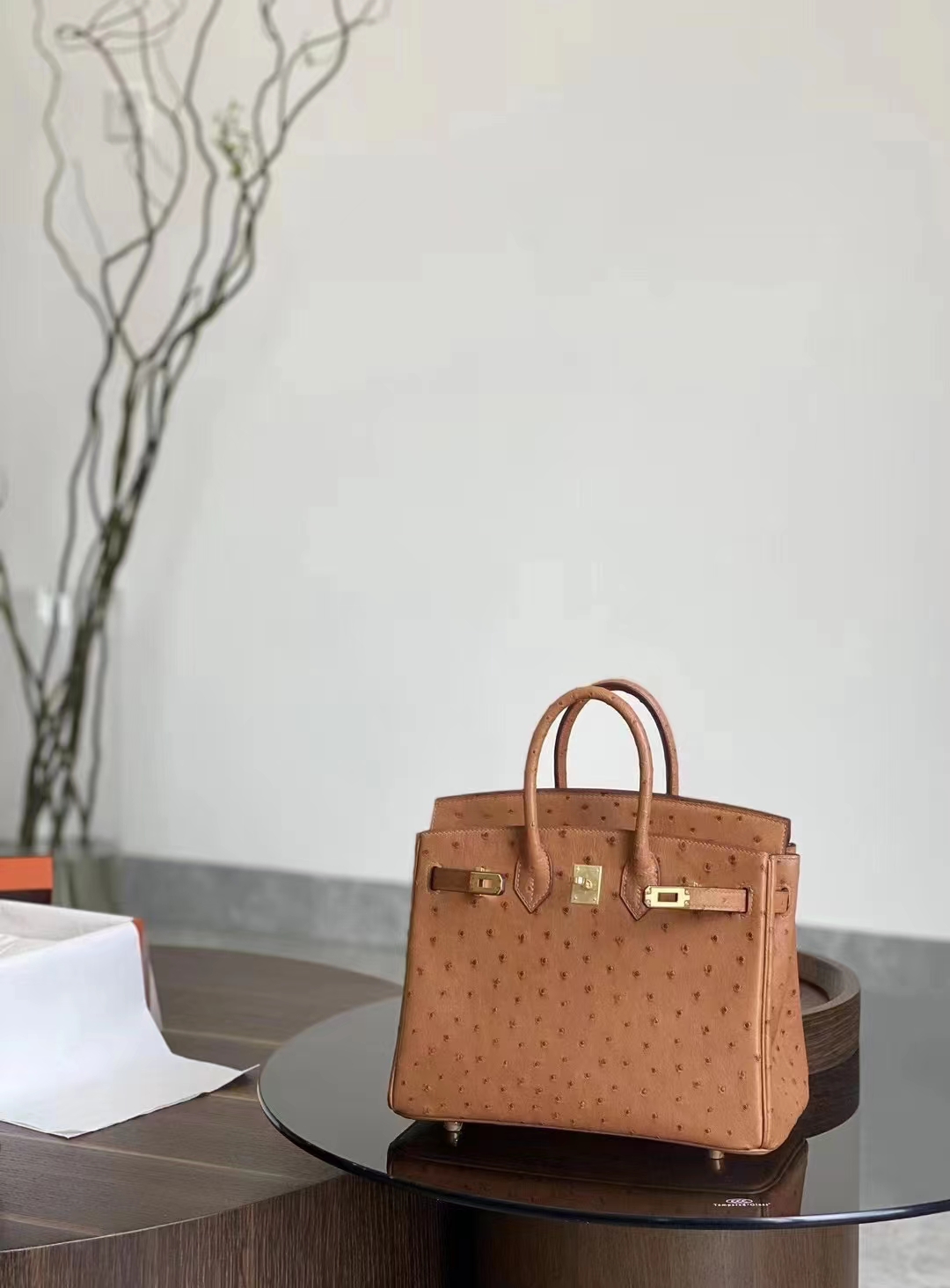 HERMES 爱马仕 【现货】 Birkin 25CM Ostrich 鸵鸟皮 CK37 金棕色 现货 进口蜜蜡线 全手工制作