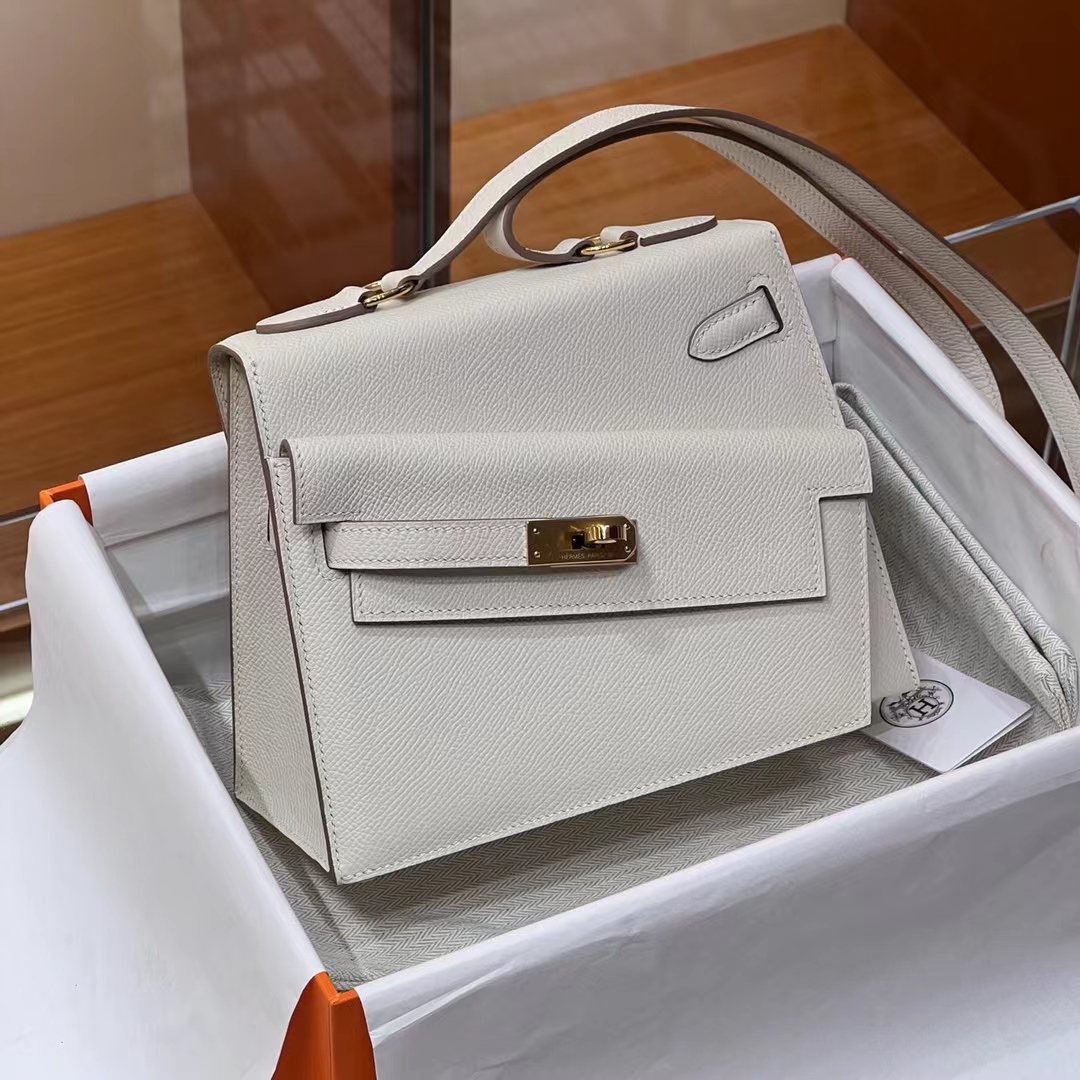 HERMES 爱马仕 Kelly ll sellier Craie 10 奶昔白 一正一反组合双面 进口蜜蜡线 全手工制作