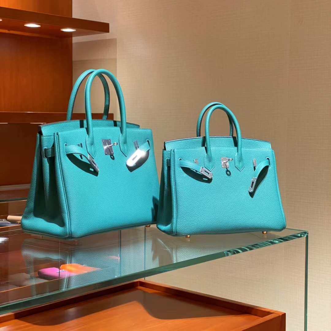 HERMES 爱马仕 【现货】 Birkin 25CM 7F Bleu Paon孔雀蓝 Swift 现货 进口蜜蜡线 全手工制作