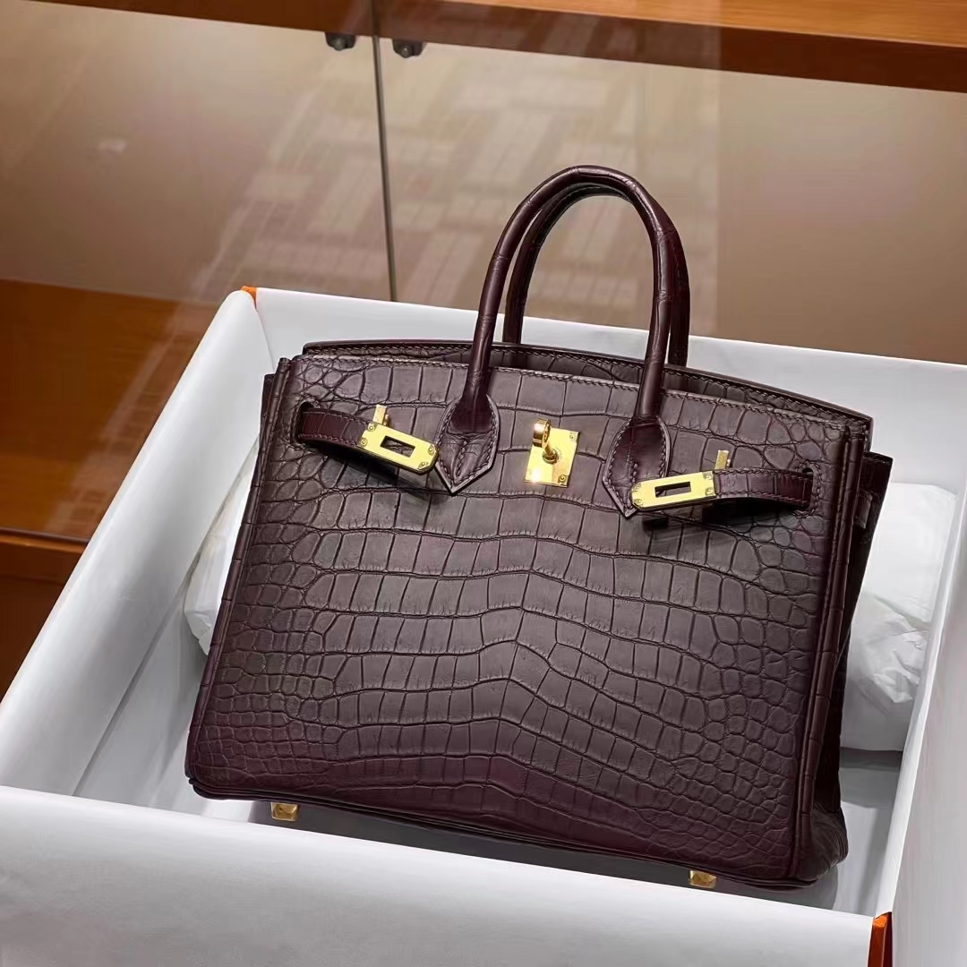 HERMES 爱马仕 【现货】 Birkin 25cm K1 Rouge Grenat 石榴红 哑光鳄鱼 进口蜜蜡线 全手工制作
