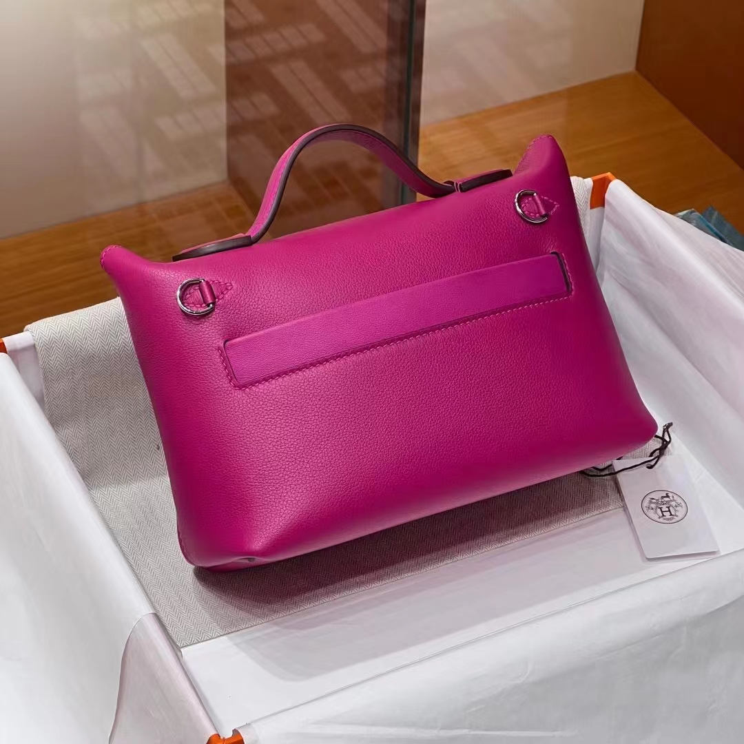 HERMES 爱马仕 【现货】 Kelly24/24 MINI 21CM 5J Fushsia悬铃花紫/桃红色 Evercolor拼Swift皮 现货 进口蜜蜡线 全手工制作 铂金女王 Birkinmm