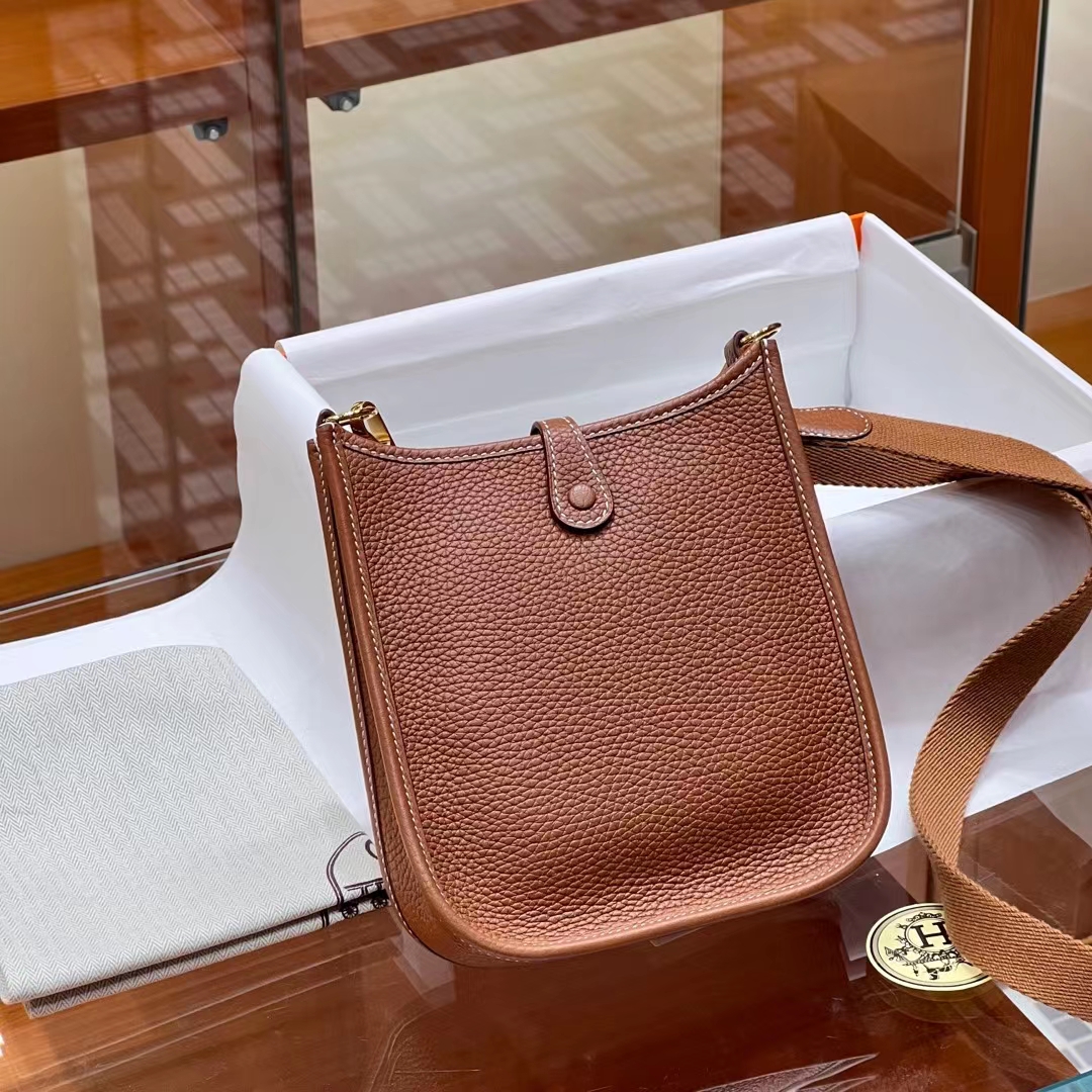 HERMES 爱马仕 Mini Evelyne CK37 金棕色 进口蜜蜡线 全手工制作 Birkinmm 铂金女王