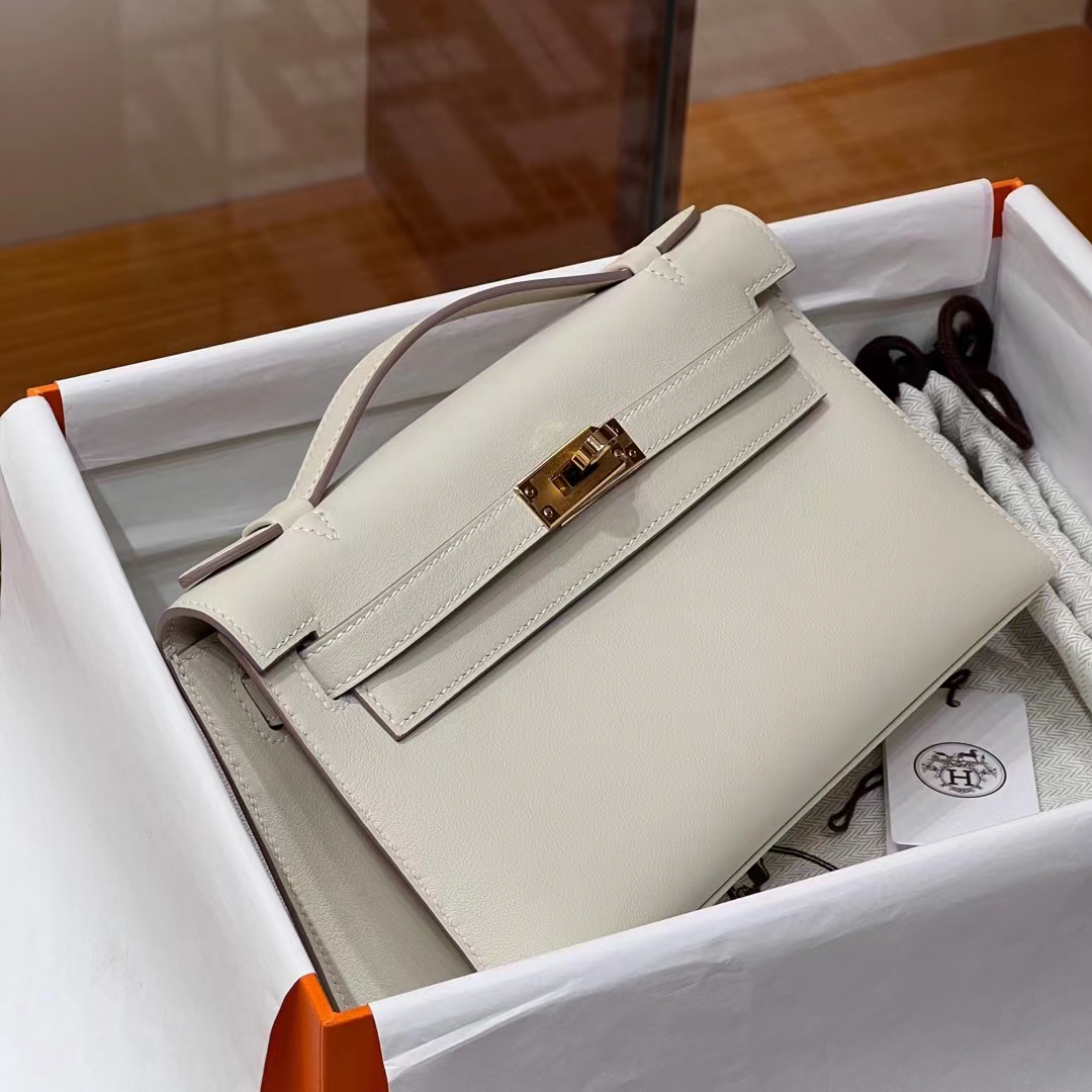 HERMES 爱马仕 MiniKelly 1 Kelly Pochetto 10 Craie粉笔白【现货】Swift  现货 进口蜜蜡线 全手工制作 铂金女王 Birkinmm