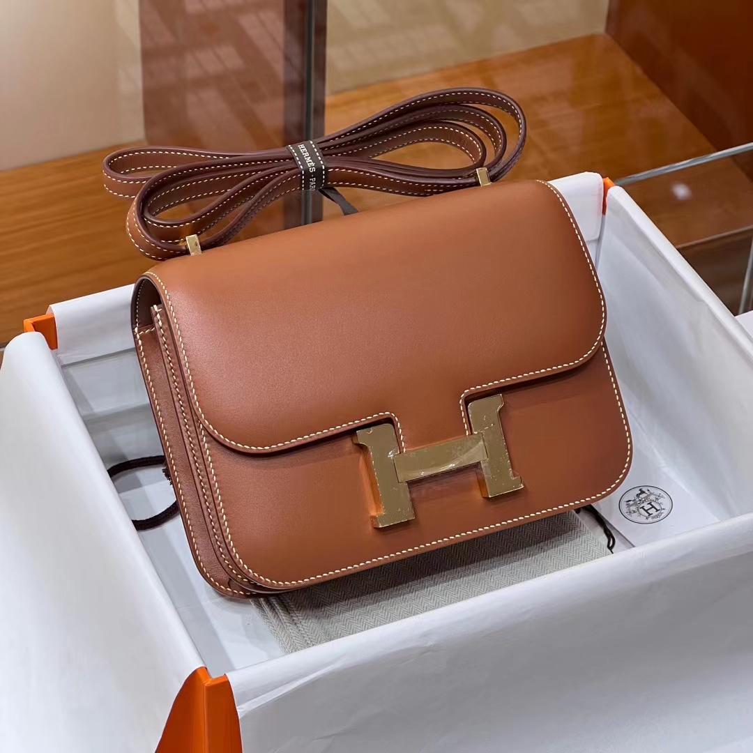 Birkinmm 铂金女王 HERMES 爱马仕 Constance 19CM 马鞍皮 CK37 金棕色 进口蜜蜡线 全手工制作