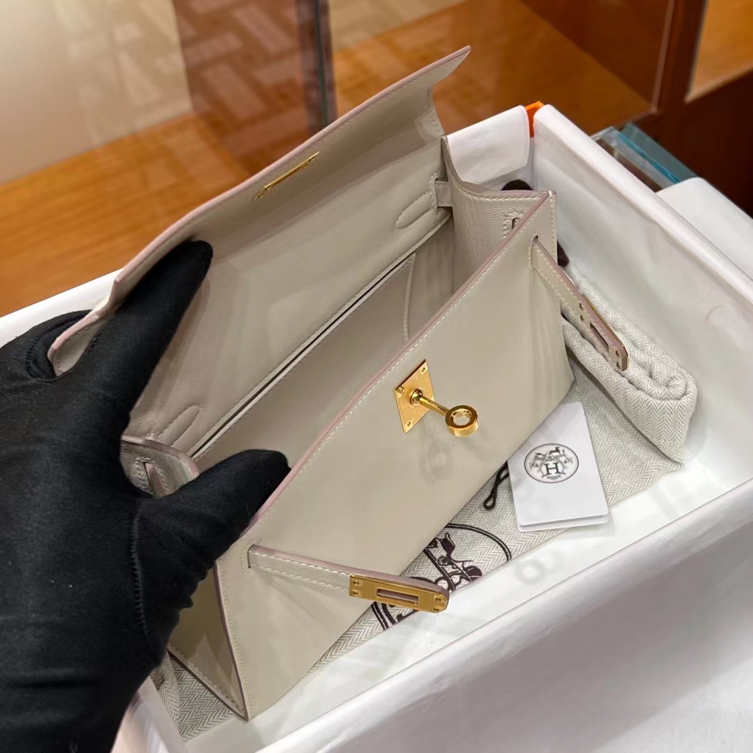 HERMES 爱马仕 MiniKelly 1 Kelly Pochetto 10 Craie粉笔白【现货】Swift  现货 进口蜜蜡线 全手工制作 铂金女王 Birkinmm