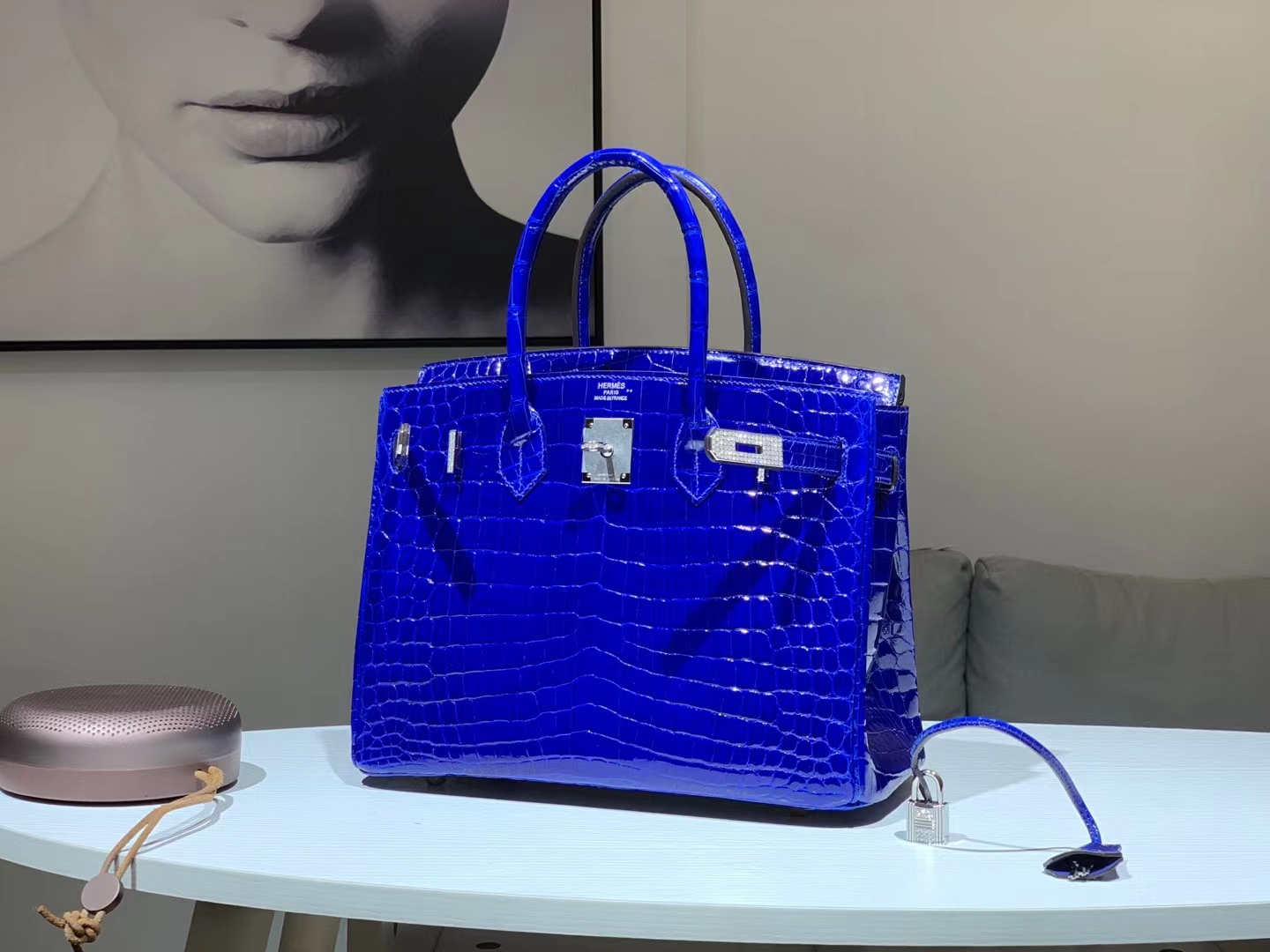 HERMES 爱马仕 Birkinmm 铂金女王【现货】 Birkin 30cm 7T Bleu electrique电光蓝 鳄鱼皮 进口蜜蜡线 全手工制作 高定真钻铂金包