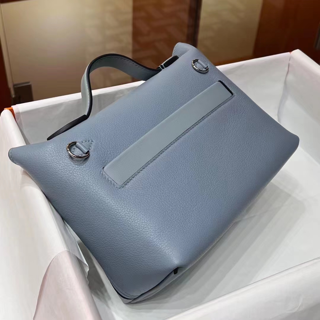 HERMES 爱马仕 【现货】 Kelly24/24 MINI 21CM J7 Bleu Un亚麻蓝 Evercolor拼Swift皮 现货 进口蜜蜡线 全手工制作 铂金女王 Birkinmm