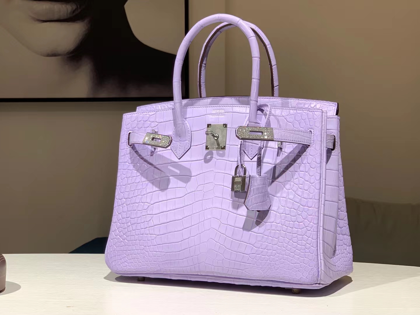 Birkinmm 铂金女王 HERMES 爱马仕 【现货】 Birkin 30cm X9 锦葵紫 鳄鱼皮 进口蜜蜡线 全手工制作 高定真钻铂金包