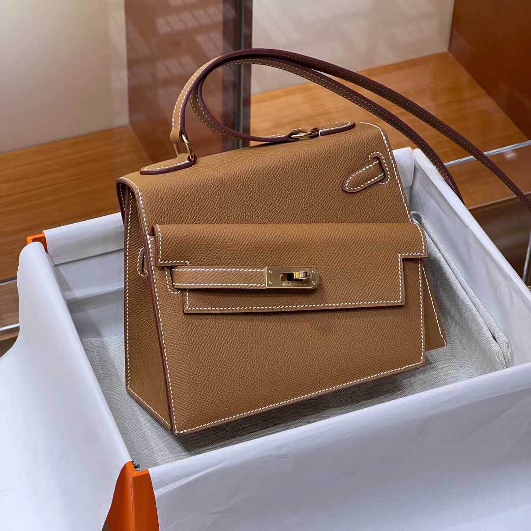 HERMES 爱马仕 Kelly II Sellier CK37 金棕色 Epsom牛皮 新款双面不规则 Kelly 超个性的设计 进口蜜蜡线 全手工制作 蜜蜡线内缝 Birkinmm 铂金女王