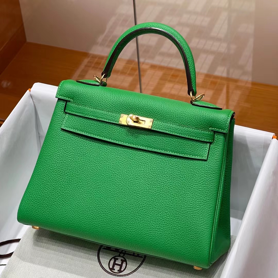 HERMES 爱马仕 Kelly 25cm 竹子绿 bambou 1k TOGO牛皮 进口蜜蜡线 全手工制作 蜜蜡线内缝 Birkinmm 铂金女王