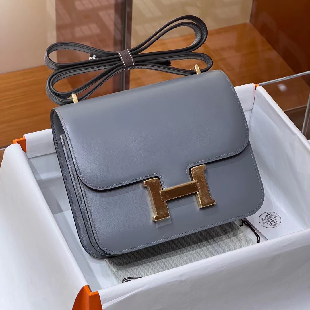 Birkinmm 铂金女王 HERMES 爱马仕 Constance 19CM BOX皮 8F Etain 锡器灰 进口蜜蜡线 全手工制作