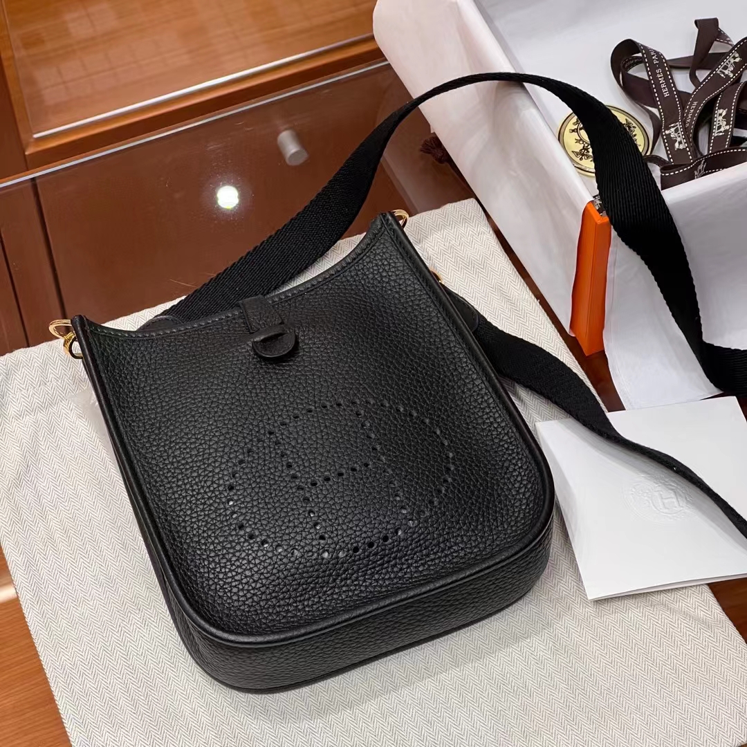 HERMES 爱马仕 Mini Evelyne CC89 Nior 经典黑 进口蜜蜡线 全手工制作 Birkinmm铂金女王