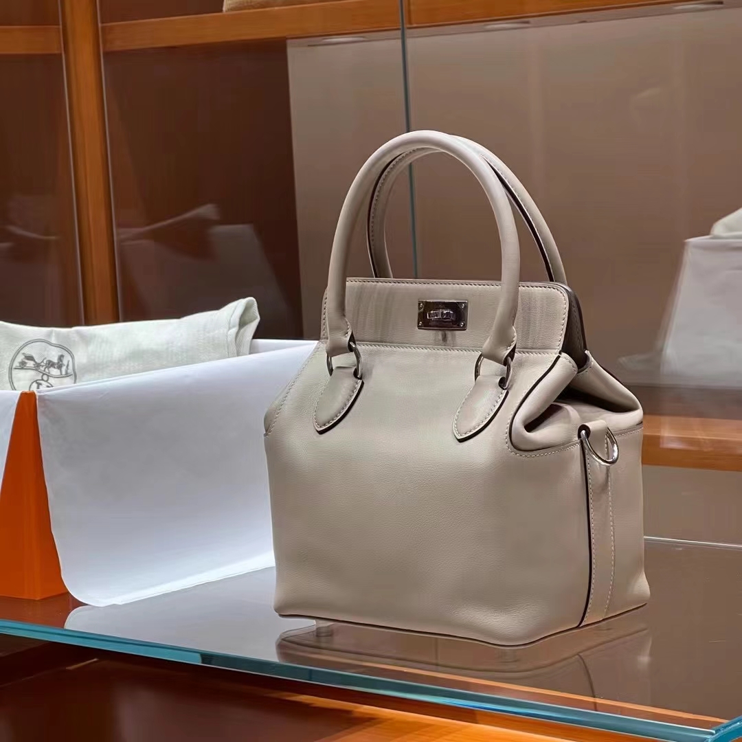 HERMES 爱马仕 Toolbox 牛奶盒 20cm 80 Gris Perle 珍珠灰 进口蜜蜡线 全手工制作