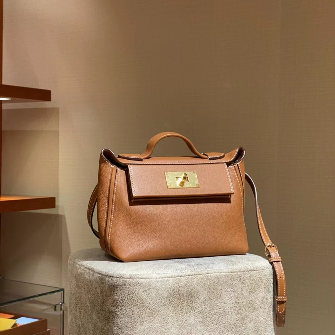 HERMES 爱马仕 【现货】 Kelly24/24 MINI 21CM CK37 金棕色 Evercolor拼Swift皮 现货 进口蜜蜡线 全手工制作 铂金女王 Birkinmm