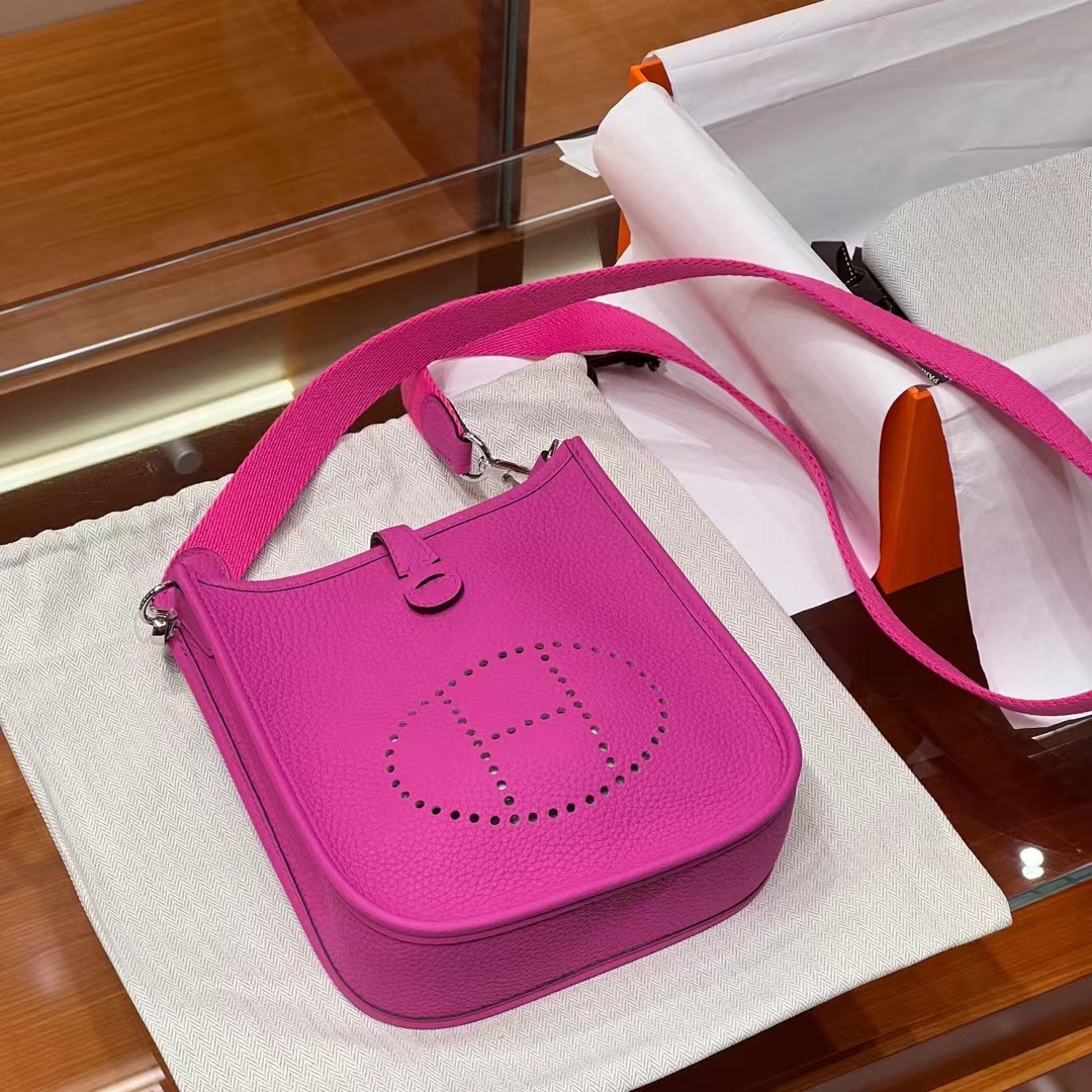 HERMES 爱马仕 Mini Evelyne 5J Fushsia悬铃花紫/桃红色 进口蜜蜡线 全手工制作