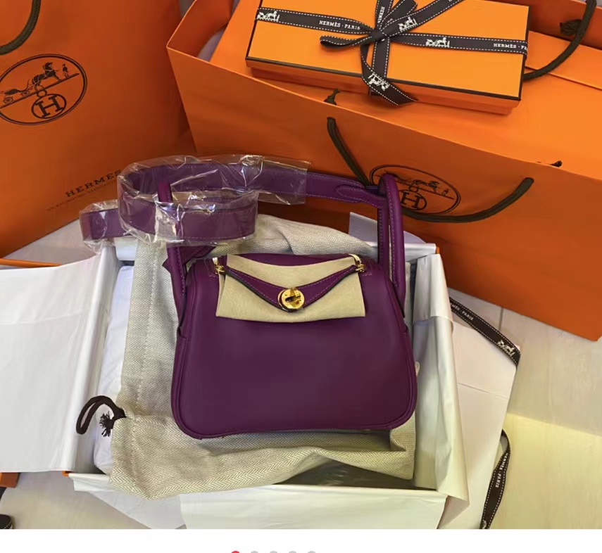 HERMES 爱马仕 【现货】 Mini Lindy 20cm 9G Amethyste 水晶紫 Swift 现货 进口蜜蜡线 全手工制作