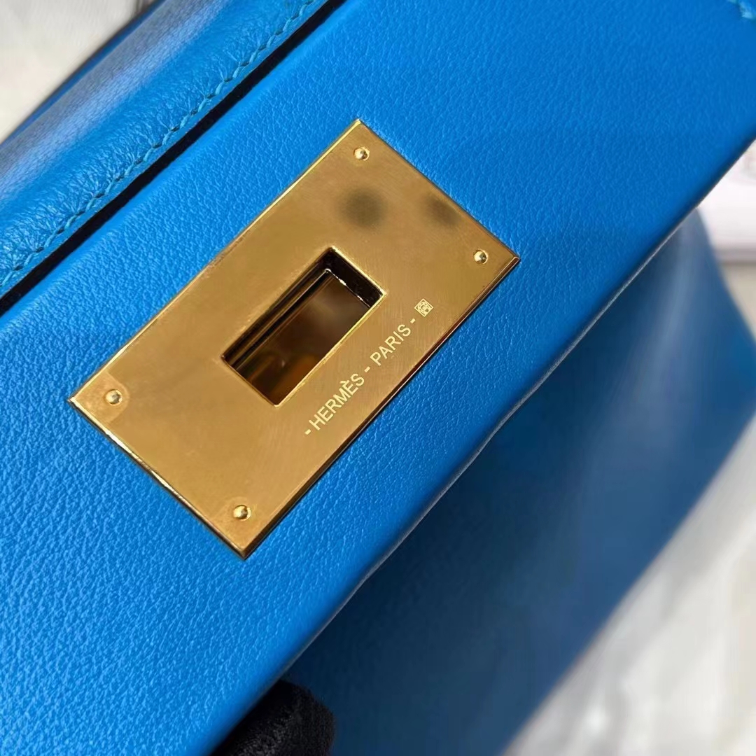 HERMES 爱马仕 【现货】 Kelly24/24 MINI 21CM 71 Bleu France法国蓝 Evercolor拼Swift皮 现货 进口蜜蜡线 全手工制作 铂金女王 Birkinmm