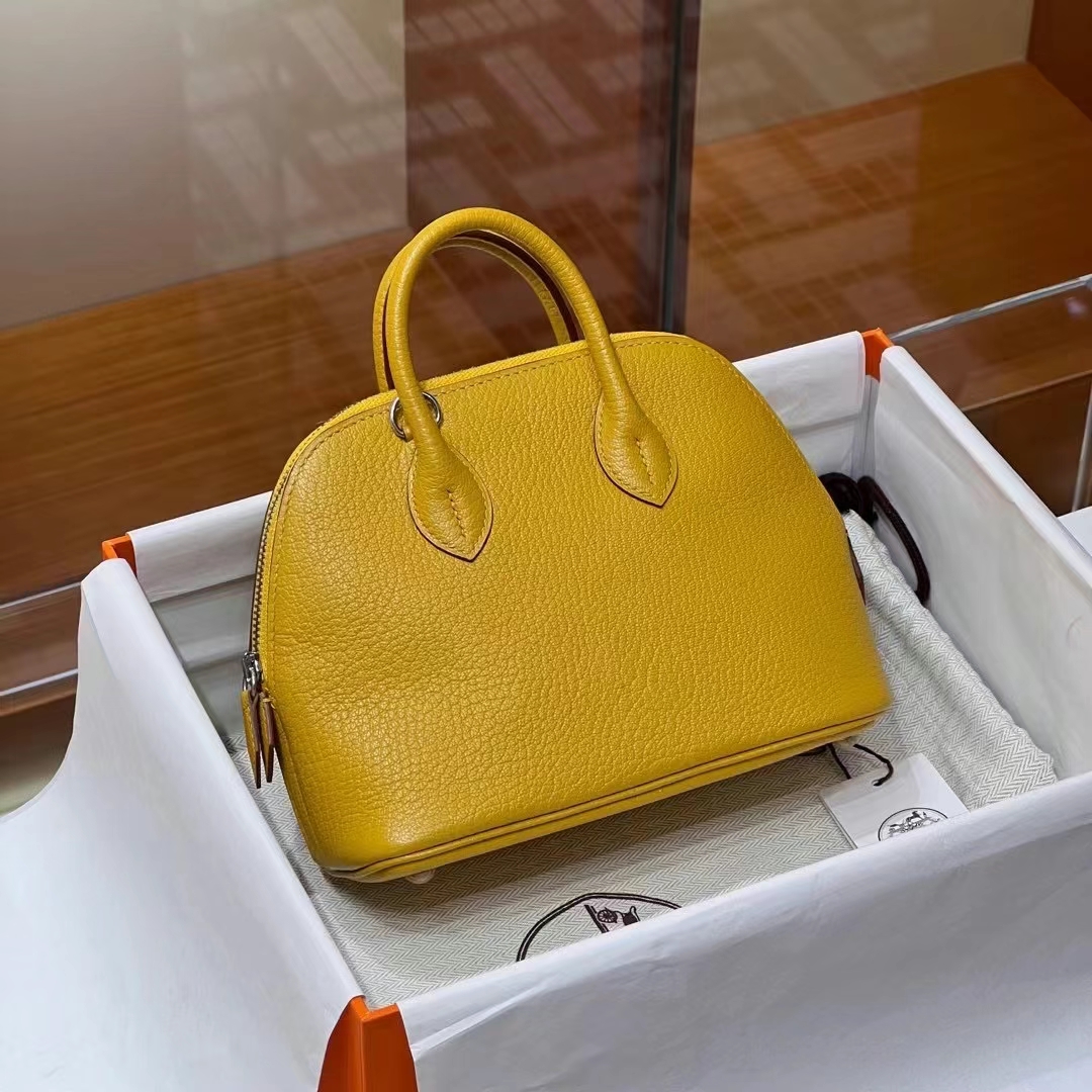 HERMES 爱马仕 保龄球包 Bolide 20cm 9D 琥珀黄 进口蜜蜡线 全手工制作