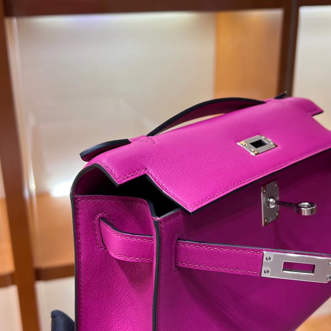 HERMES 爱马仕 MiniKelly 1 Kelly Pochetto 5J Fushsia悬铃花紫/桃红色 Swift  现货 进口蜜蜡线 全手工制作 铂金女王 Birkinmm