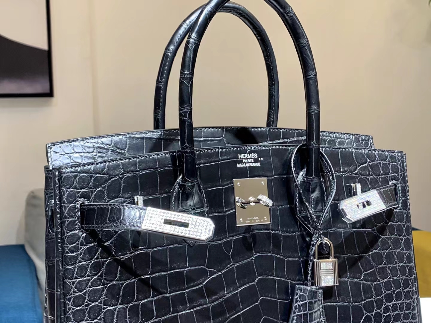 Birkinmm 铂金女王 HERMES 爱马仕 【现货】 Birkin 30cm CC89 Nior 经典黑 鳄鱼皮 进口蜜蜡线 全手工制作 高定真钻铂金包