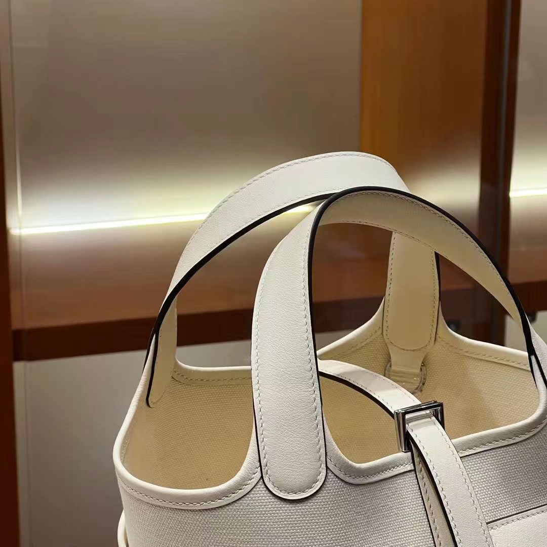 HERMES 爱马仕 Picotin cargo 18cm 10 Craie 奶昔白 进口蜜蜡线 全手工制作 Birkinmm铂金女王