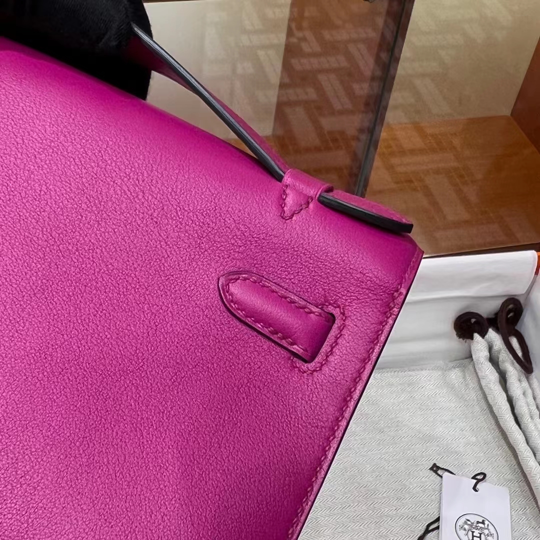 HERMES 爱马仕 MiniKelly 1 Kelly Pochetto 5J Fushsia悬铃花紫/桃红色 Swift  现货 进口蜜蜡线 全手工制作 铂金女王 Birkinmm