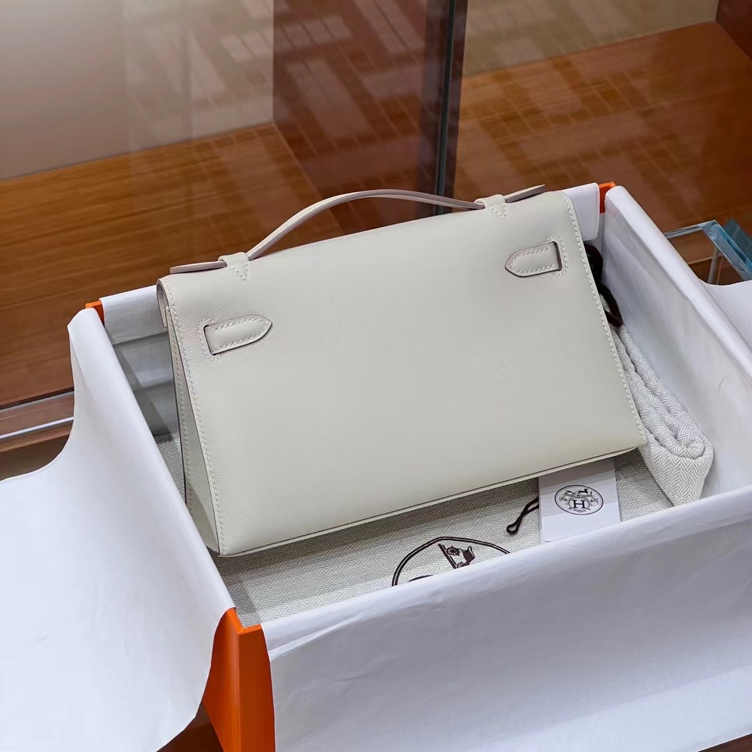 HERMES 爱马仕 MiniKelly 1 Kelly Pochetto 10 Craie粉笔白【现货】Swift  现货 进口蜜蜡线 全手工制作 铂金女王 Birkinmm
