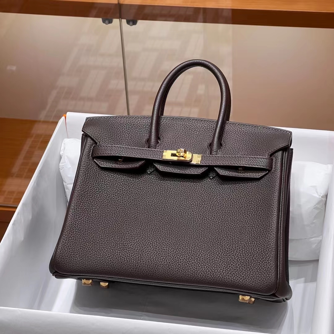 HERMES 爱马仕 Birkin 25CM 46 EBONE 乌木色 进口蜜蜡线 全手工制作