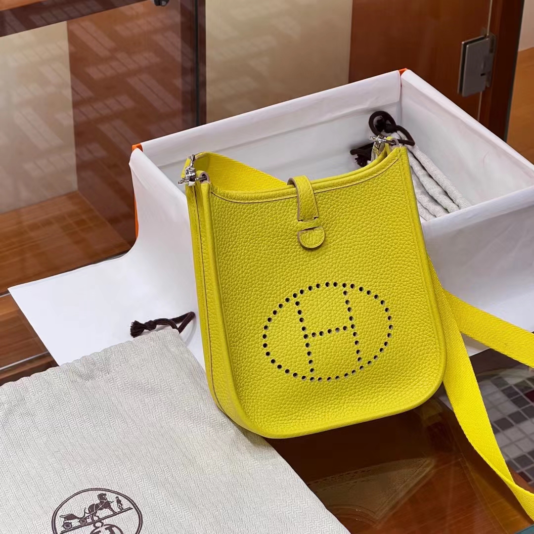 HERMES 爱马仕 Mini Evelyne 9N 柠檬黄 进口蜜蜡线 全手工制作 Birkinmm