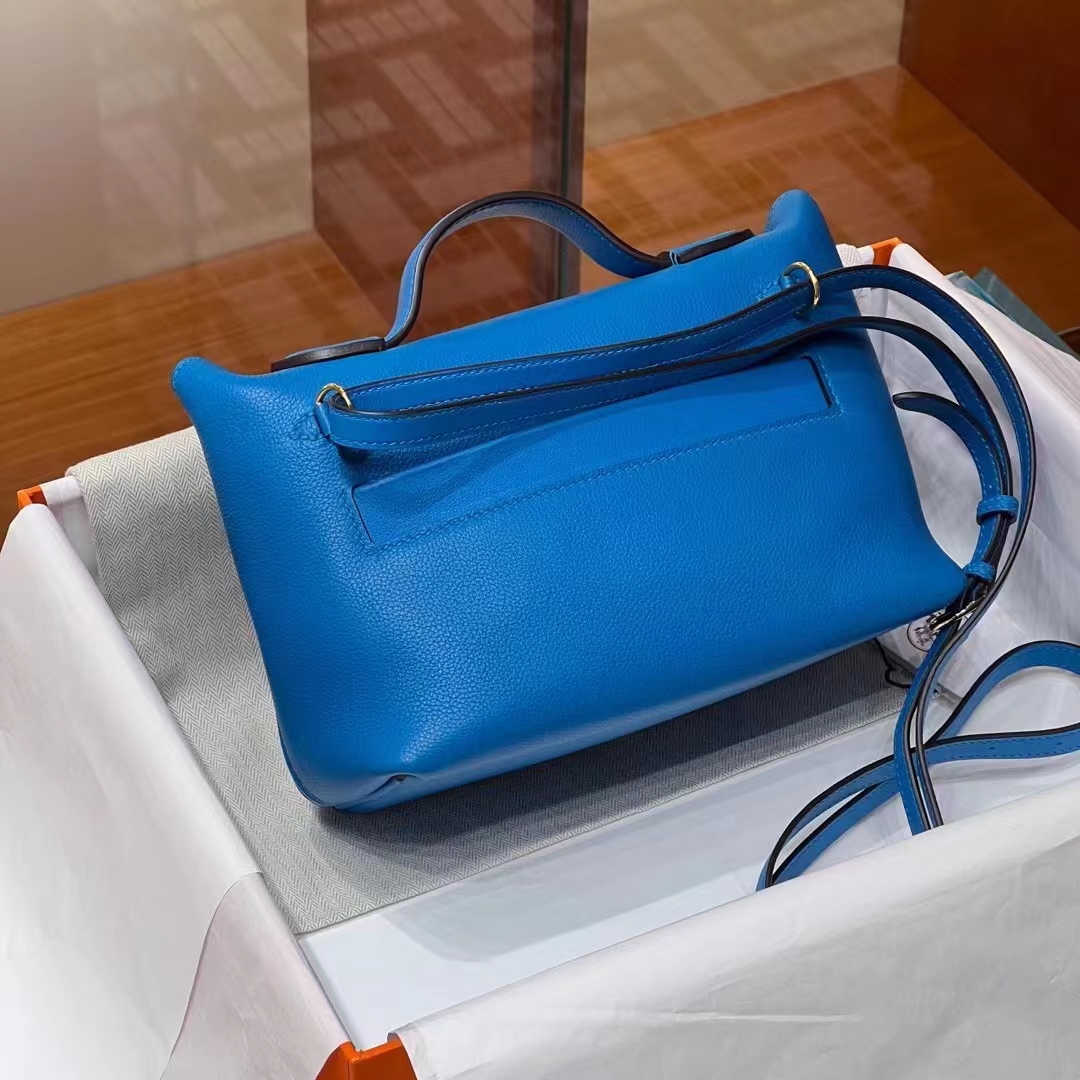 HERMES 爱马仕 【现货】 Kelly24/24 MINI 21CM 71 Bleu France法国蓝 Evercolor拼Swift皮 现货 进口蜜蜡线 全手工制作 铂金女王 Birkinmm
