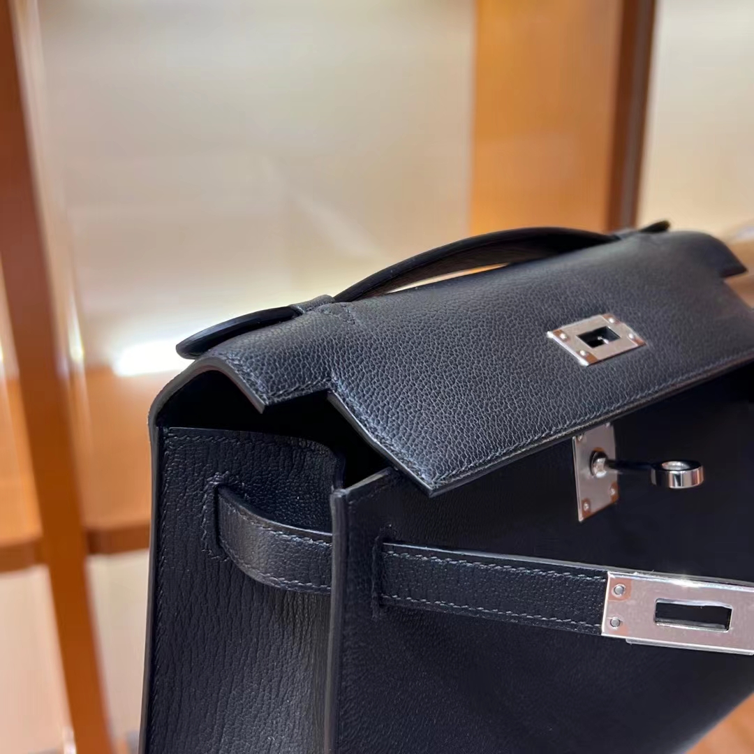 HERMES 爱马仕 MiniKelly 1 Kelly Pochetto CC89 Nior 经典黑 山羊皮  现货 进口蜜蜡线 全手工制作 铂金女王 Birkinmm