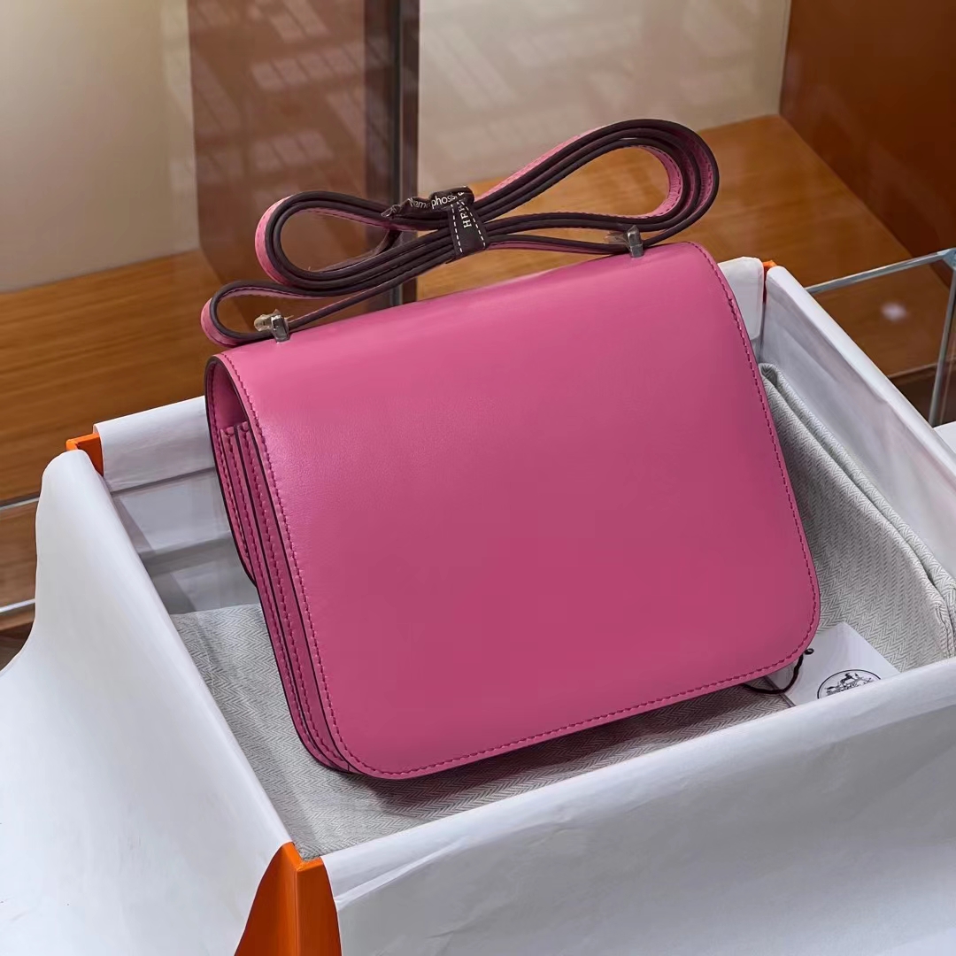 Birkinmm 铂金女王 HERMES 爱马仕 Constance 19CM BOX皮 T5 Rose Jeipur斋普尔粉 进口蜜蜡线 全手工制作