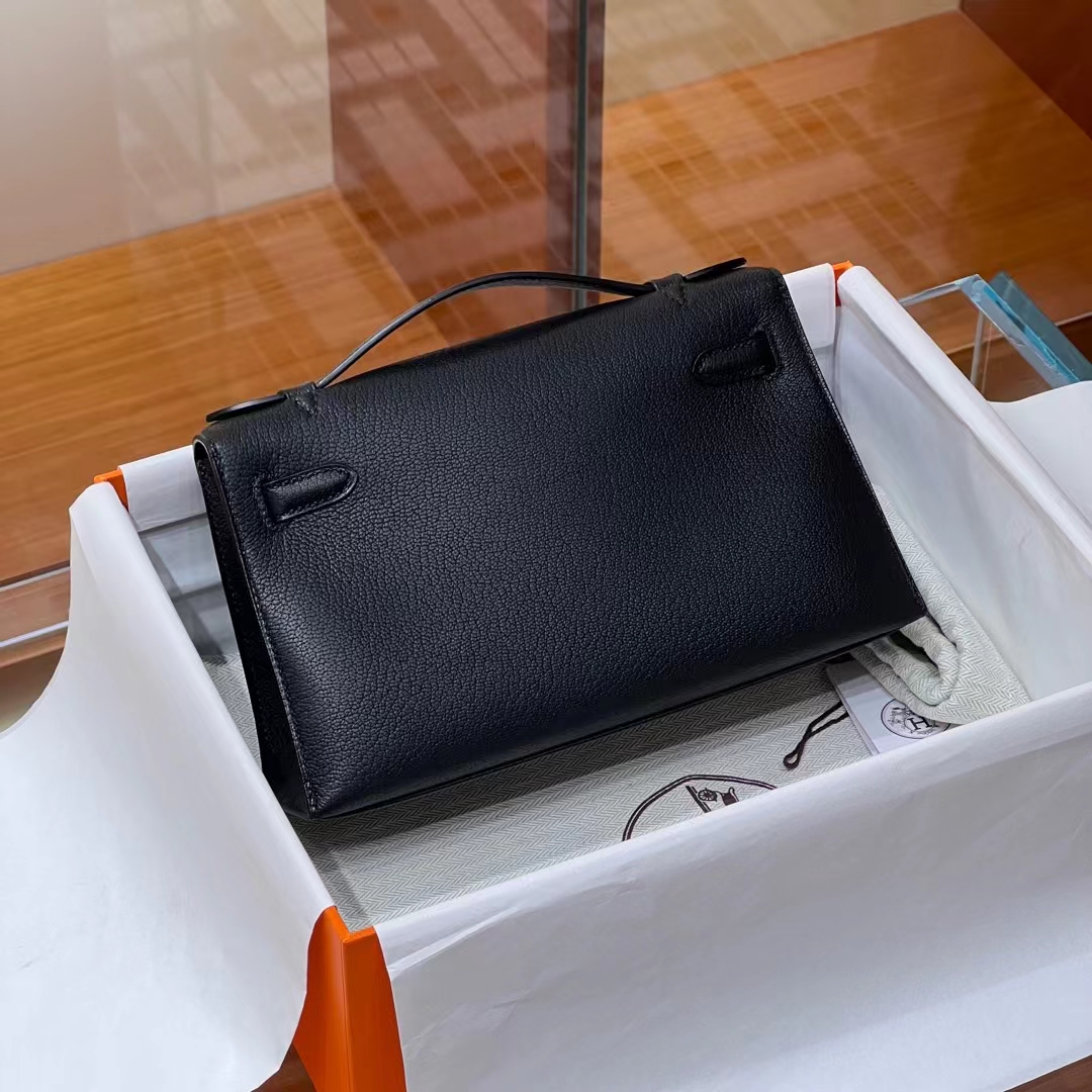HERMES 爱马仕 MiniKelly 1 Kelly Pochetto CC89 Nior 经典黑 山羊皮  现货 进口蜜蜡线 全手工制作 铂金女王 Birkinmm