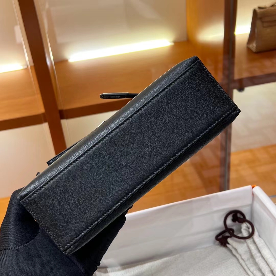 HERMES 爱马仕 MiniKelly 1 Kelly Pochetto CC89 Nior 经典黑 山羊皮  现货 进口蜜蜡线 全手工制作 铂金女王 Birkinmm
